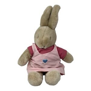 Vintage 1987 Dakin Stuffed Bunny Rabbit Plush Brown Pink Dress 13 Inches
